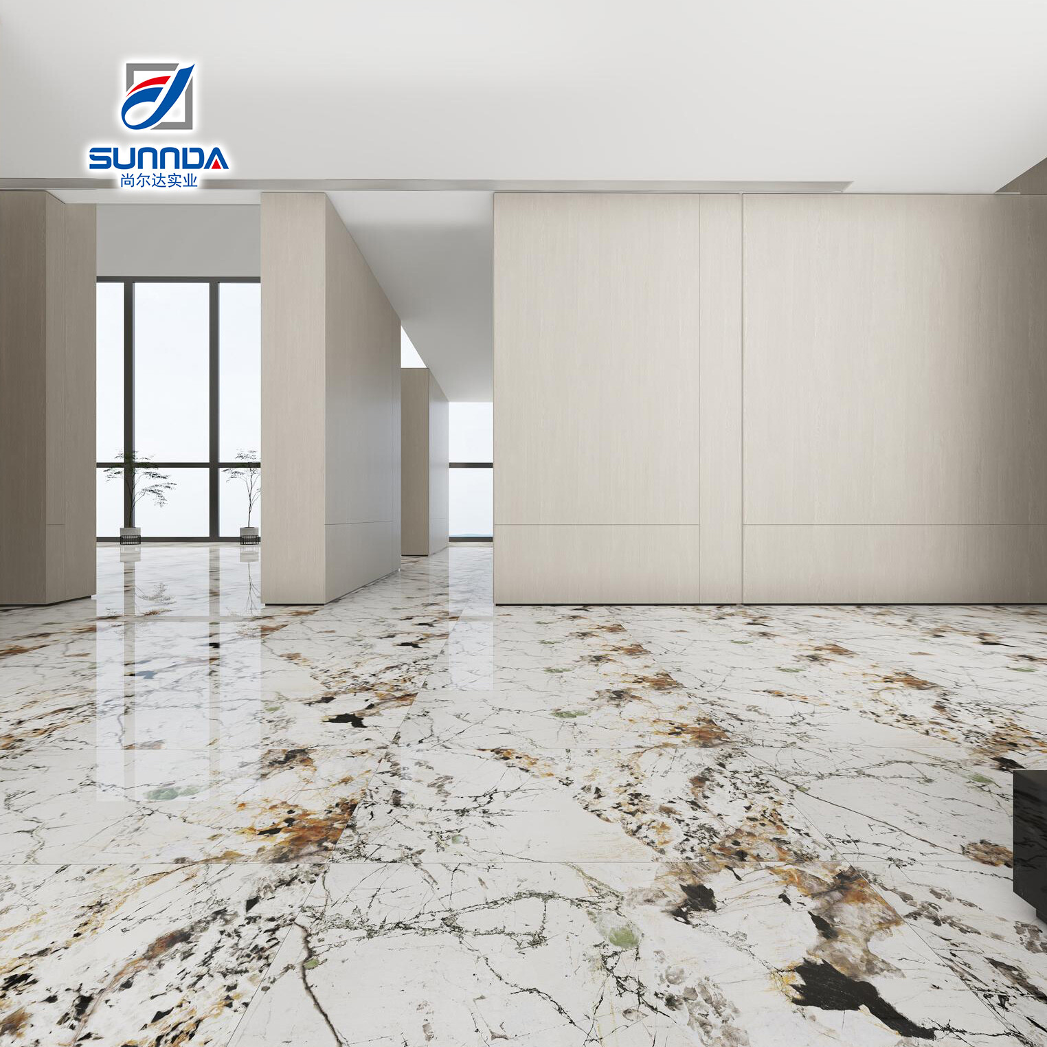 Glazed polished porcelain tiles