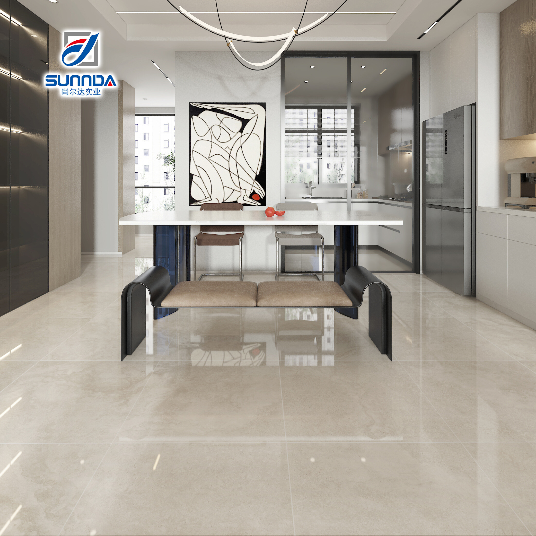 Glazed polished porcelain tiles 