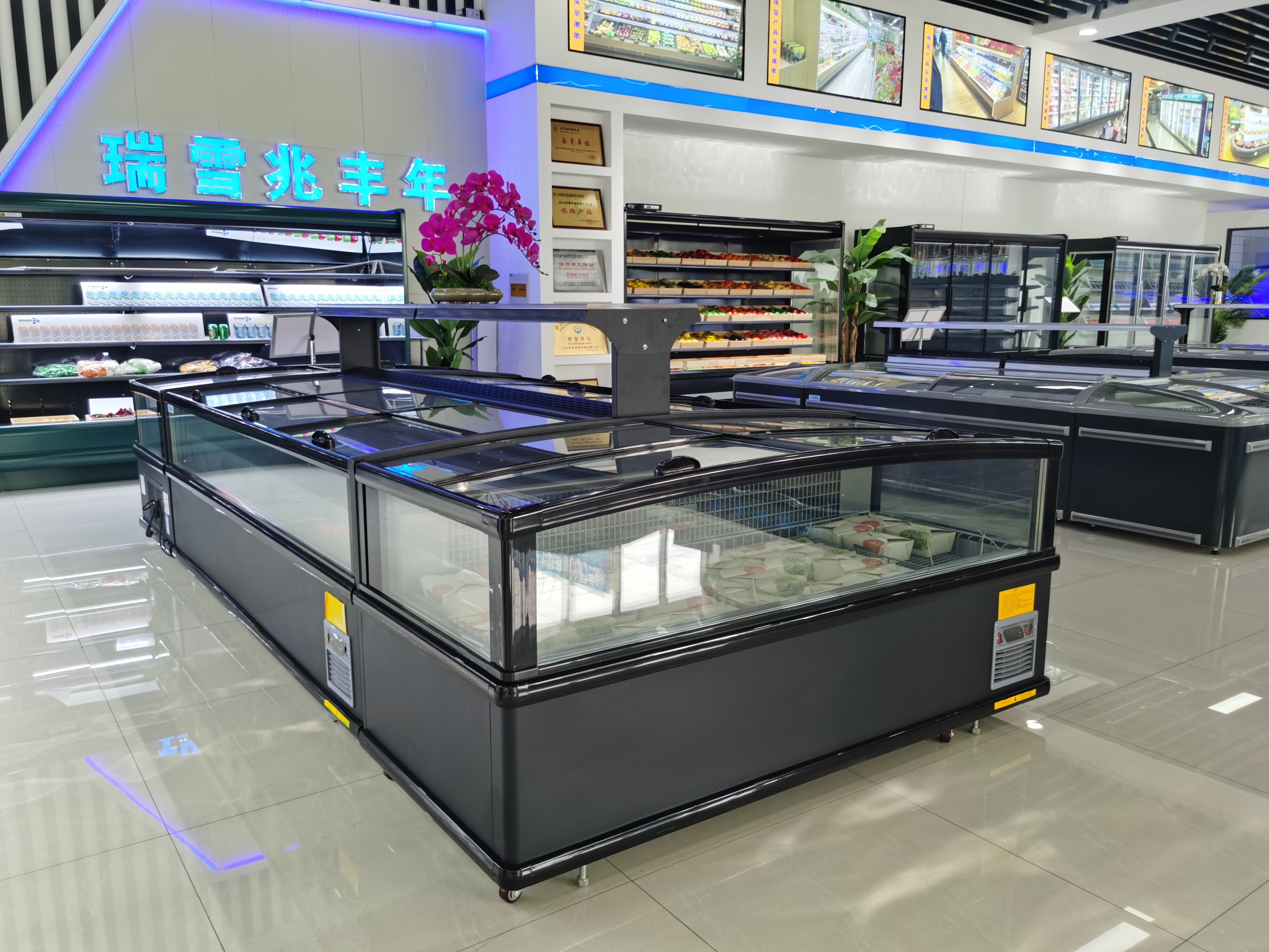 Plug-in Type Up-down Sliding Glass Door Combined Island Freezer