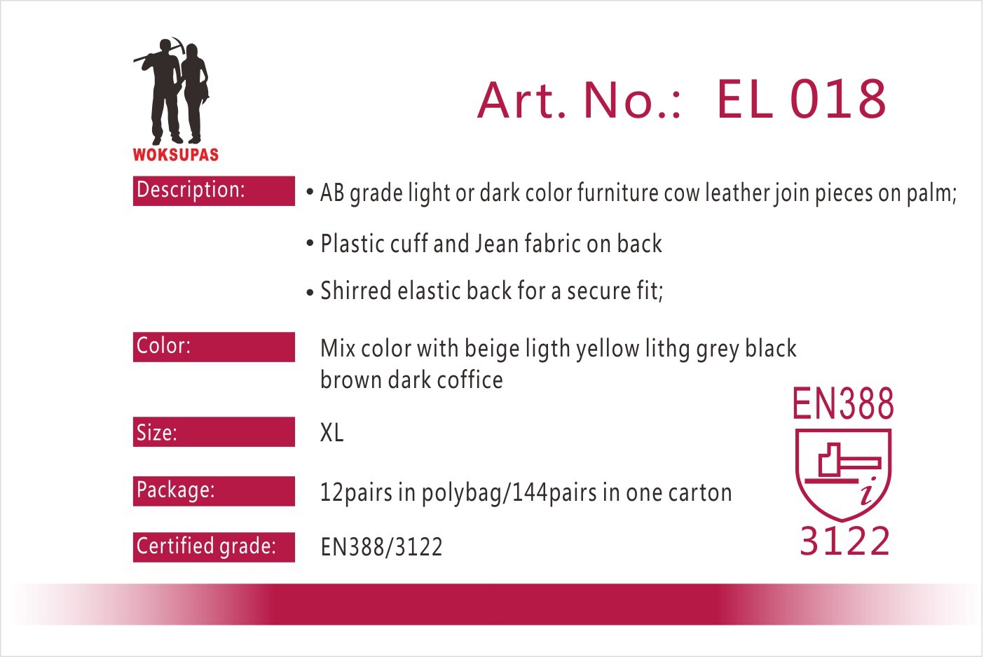 Leather work glove series EL018