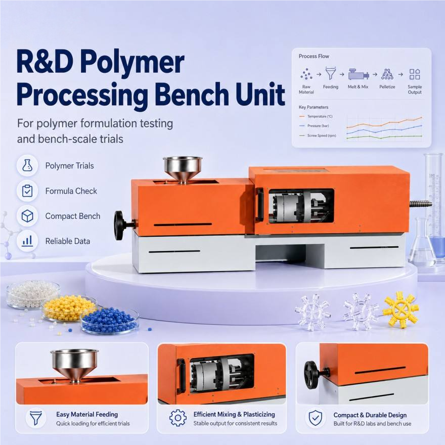 Compact Polymer Processing Machine for R&D Trials, Formulation Samples and Bench Scale Material Development