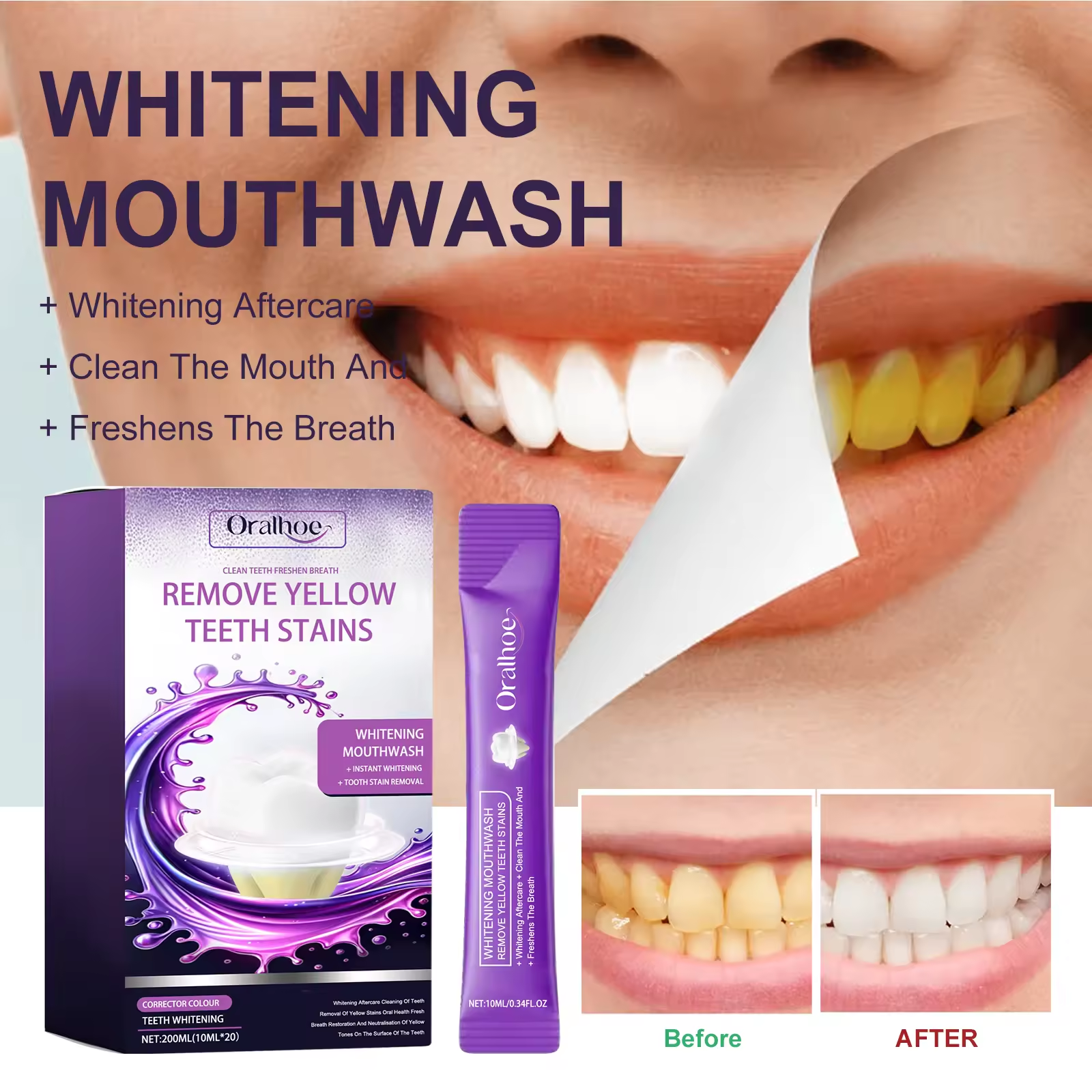 Fresh Breath Mouthwash Long Lasting Fragrance Oral Deodorant Cleaning Dental Stains Reducing Bad Tone Bacteriostatic Mouthwash