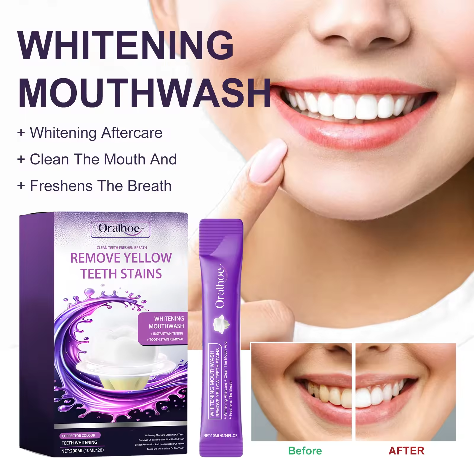 Fresh Breath Mouthwash Long Lasting Fragrance Oral Deodorant Cleaning Dental Stains Reducing Bad Tone Bacteriostatic Mouthwash
