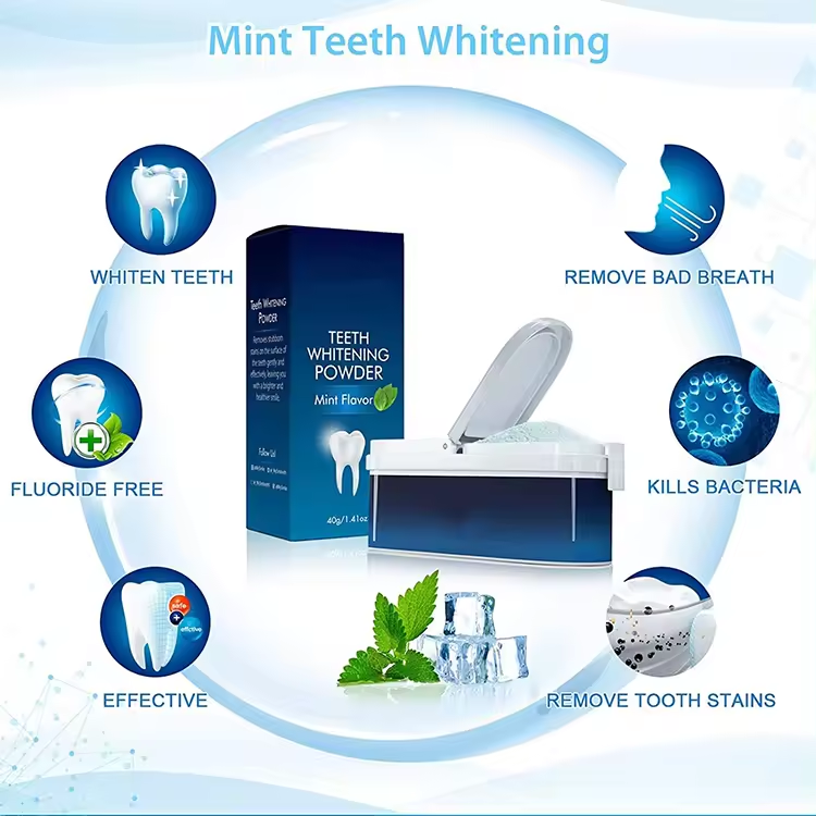 Organic teeth whitening powder for home use wholesale natural mint flavor teeth whitening powder
