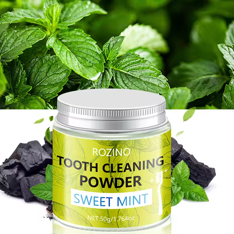 Peppermint cleansing tooth powder, freshens breath, relieves oral discomfort, and deeply cleans teeth