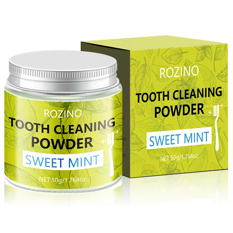 Peppermint cleansing tooth powder, freshens breath, relieves oral discomfort, and deeply cleans teeth