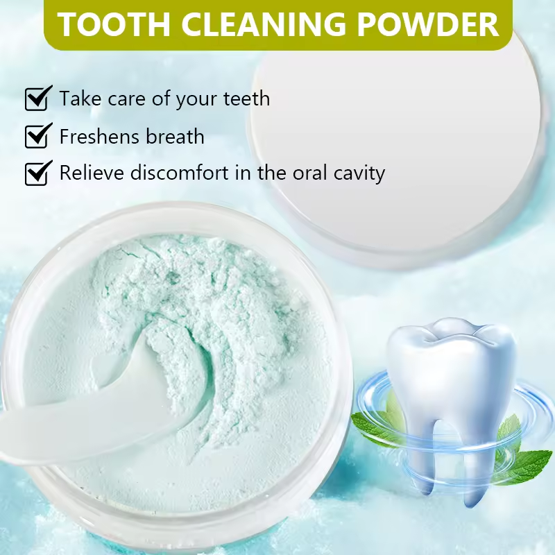 Peppermint cleansing tooth powder, freshens breath, relieves oral discomfort, and deeply cleans teeth