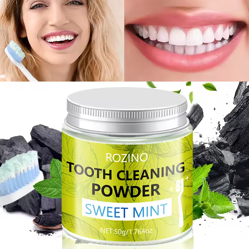 Peppermint cleansing tooth powder, freshens breath, relieves oral discomfort, and deeply cleans teeth