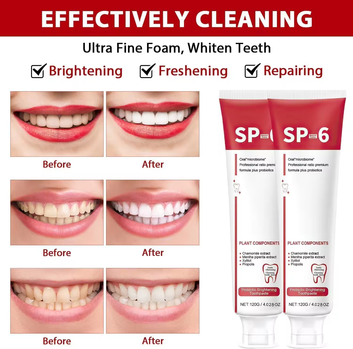 Super ProbioticSp-6 Toothpaste, Sp-6 Ultra Whitening Toothpaste, Sp 6 Toothpaste,Deep Cleaning Care Toothpaste,Fresh Breath