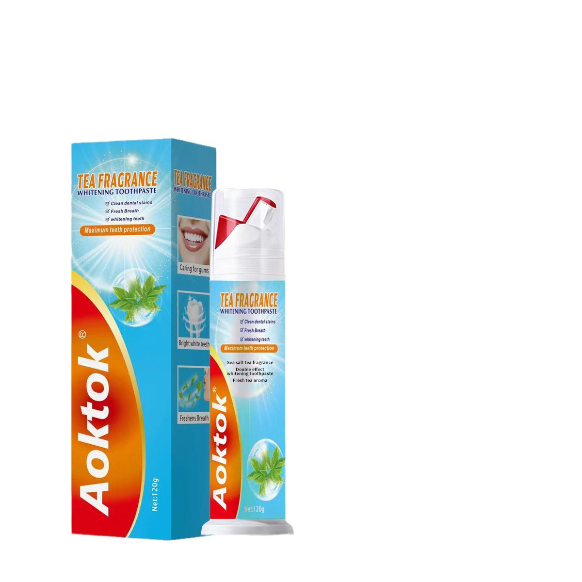 Douyin hit Aoktok cross-border hit probiotics mint double effect whitening 120g toothpaste fresh breath wholesale