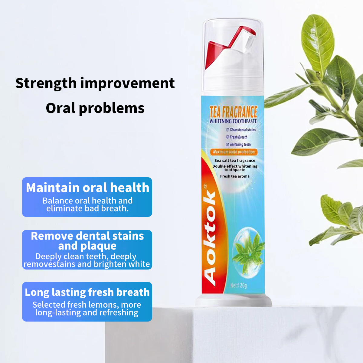 Douyin hit Aoktok cross-border hit probiotics mint double effect whitening 120g toothpaste fresh breath wholesale