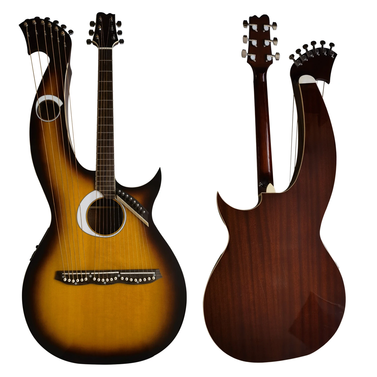 Acoustic Electric Sunburst Double Neck Harp Guitar