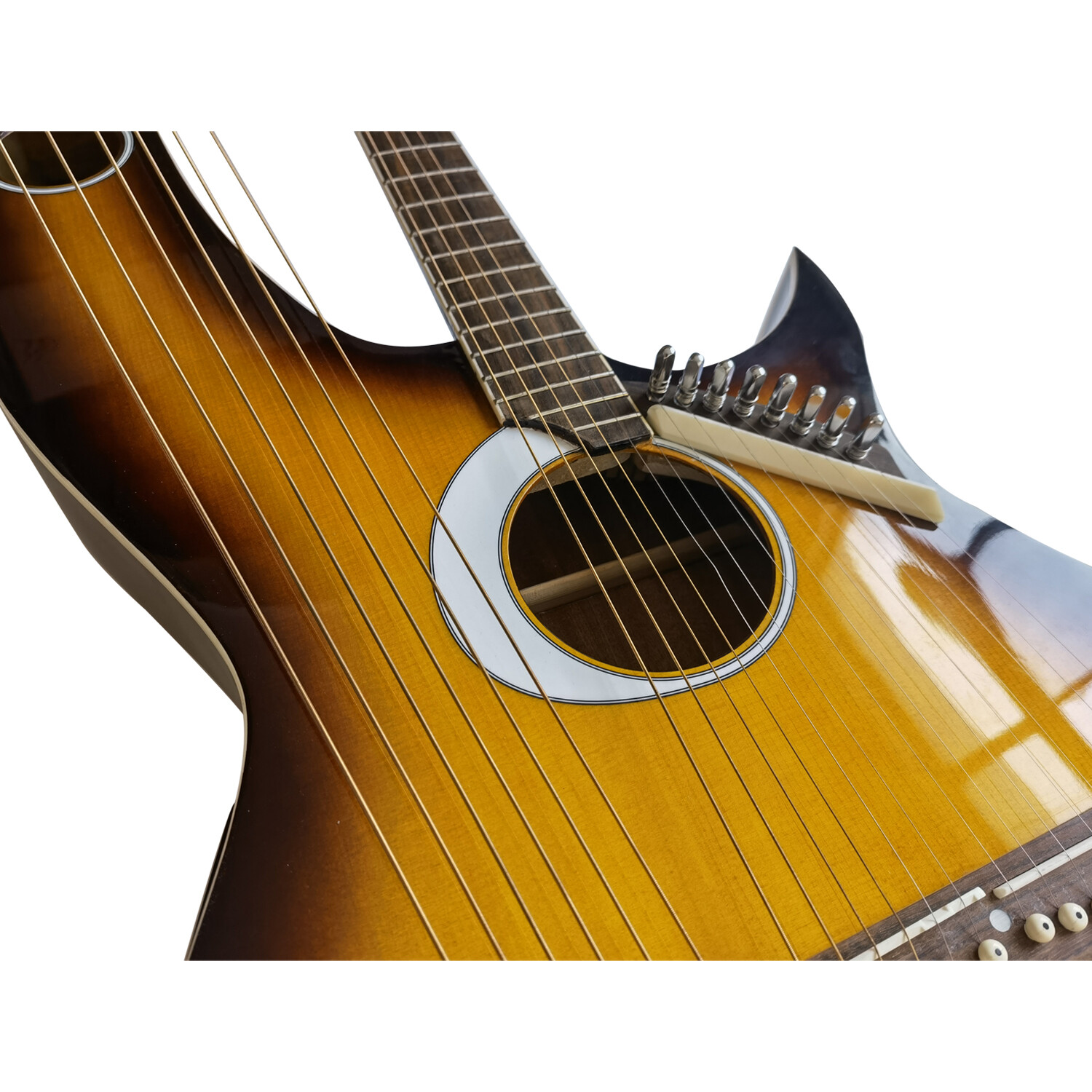 Acoustic Electric Sunburst Double Neck Harp Guitar