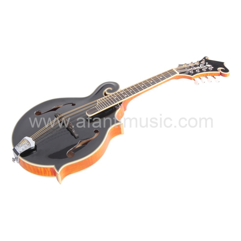 Afanti Solid Carved Spruce Black Top Solid Flamed Maple F Mandolin Guitar