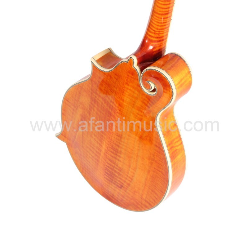 Afanti Solid Carved Spruce Black Top Solid Flamed Maple F Mandolin Guitar