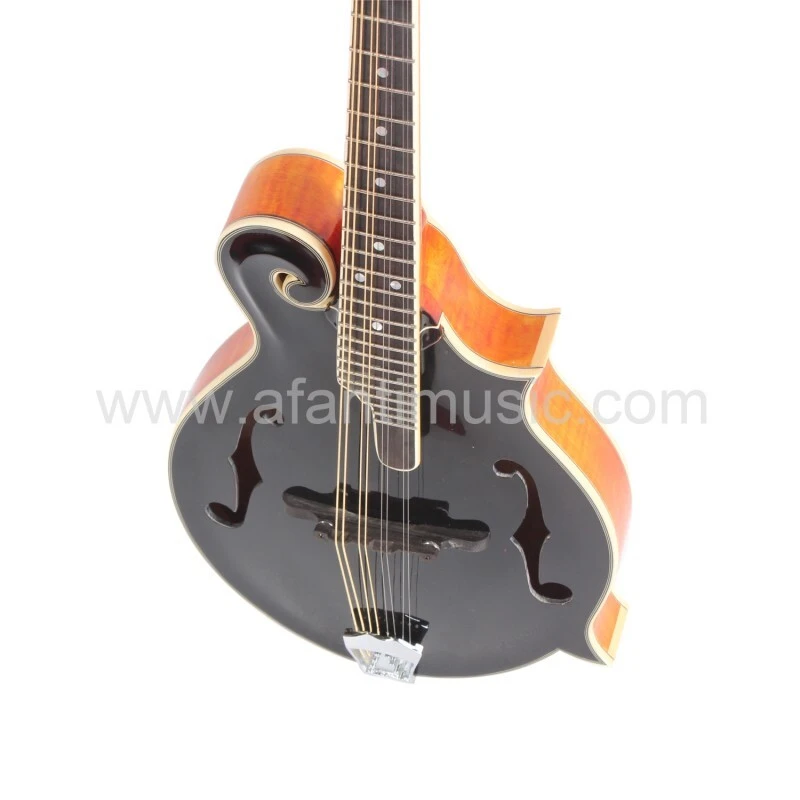 Afanti Solid Carved Spruce Black Top Solid Flamed Maple F Mandolin Guitar