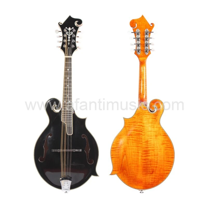 Afanti Solid Carved Spruce Black Top Solid Flamed Maple F Mandolin Guitar