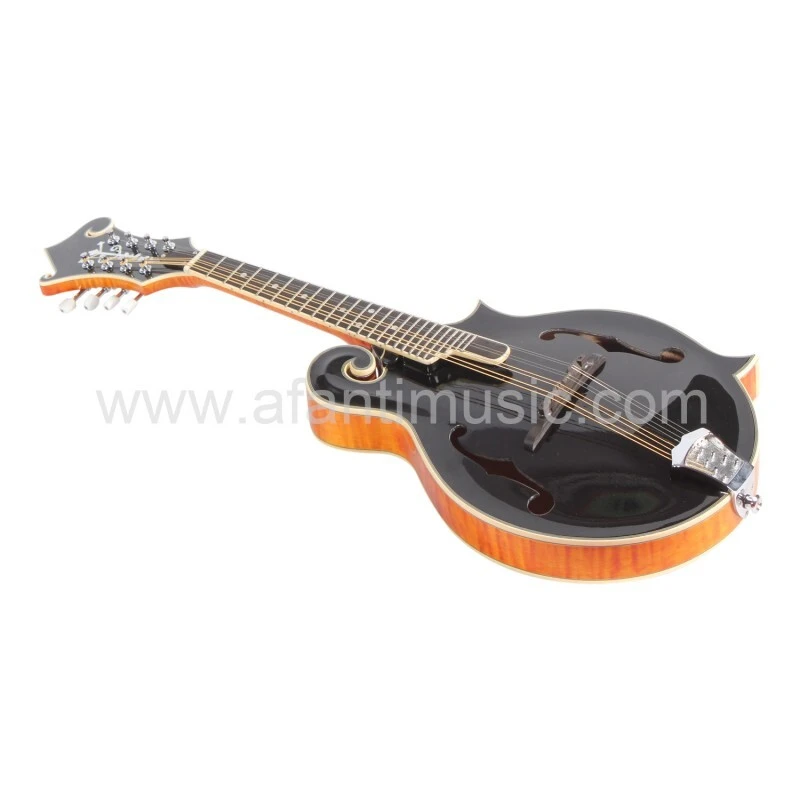Afanti Solid Carved Spruce Black Top Solid Flamed Maple F Mandolin Guitar