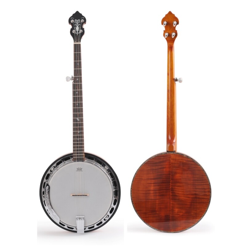 Afanti Bronze Tone Ring Flamed Maple Resonator 5 String Banjo