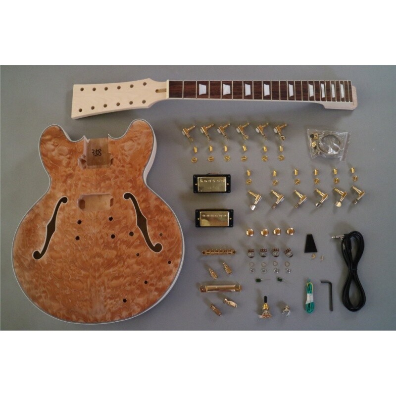 Afanti 12 String Semi-Hollow Mahogany Plywood Body Quilted Maple Veneer DIY Guitar Kit