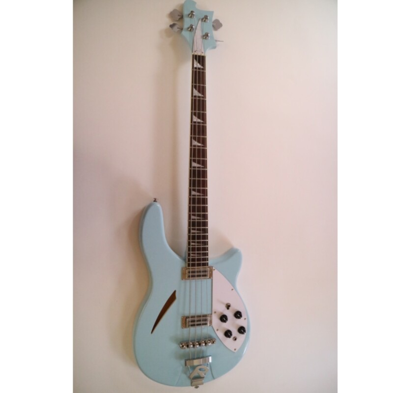 Afanti Semi-Hollow Light Blue Body Rick Electric Bass Guitar