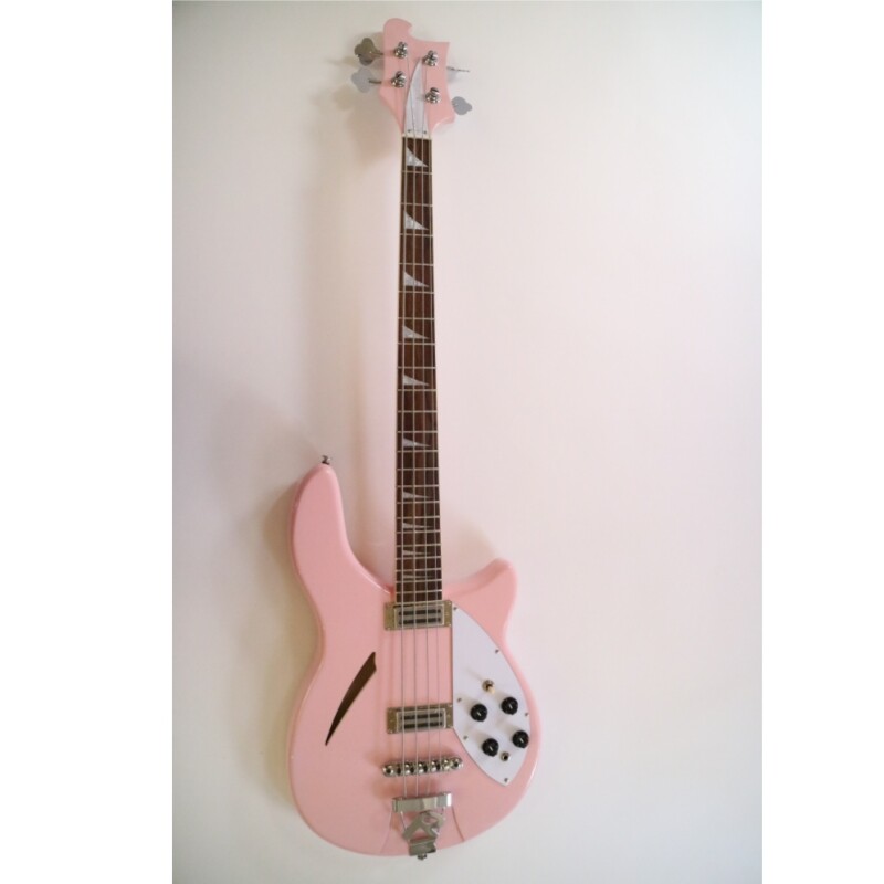 Afanti Semi-Hollow Light Pink Basswood Body Rick Electric Bass Guitar