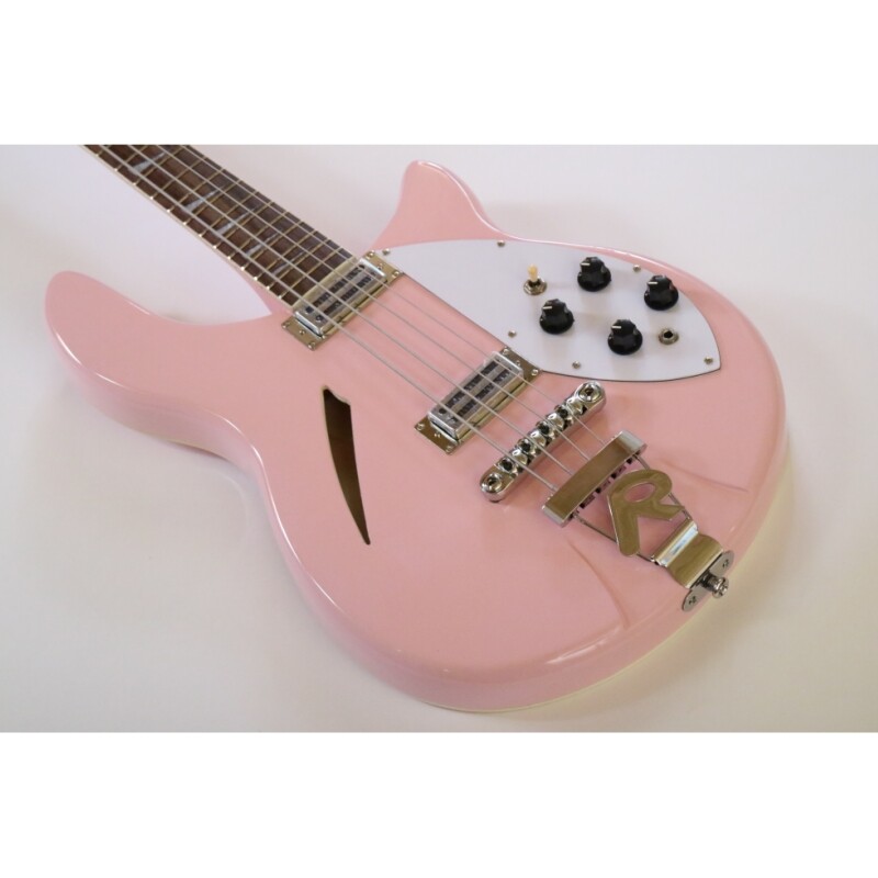 Afanti Semi-Hollow Light Pink Basswood Body Rick Electric Bass Guitar