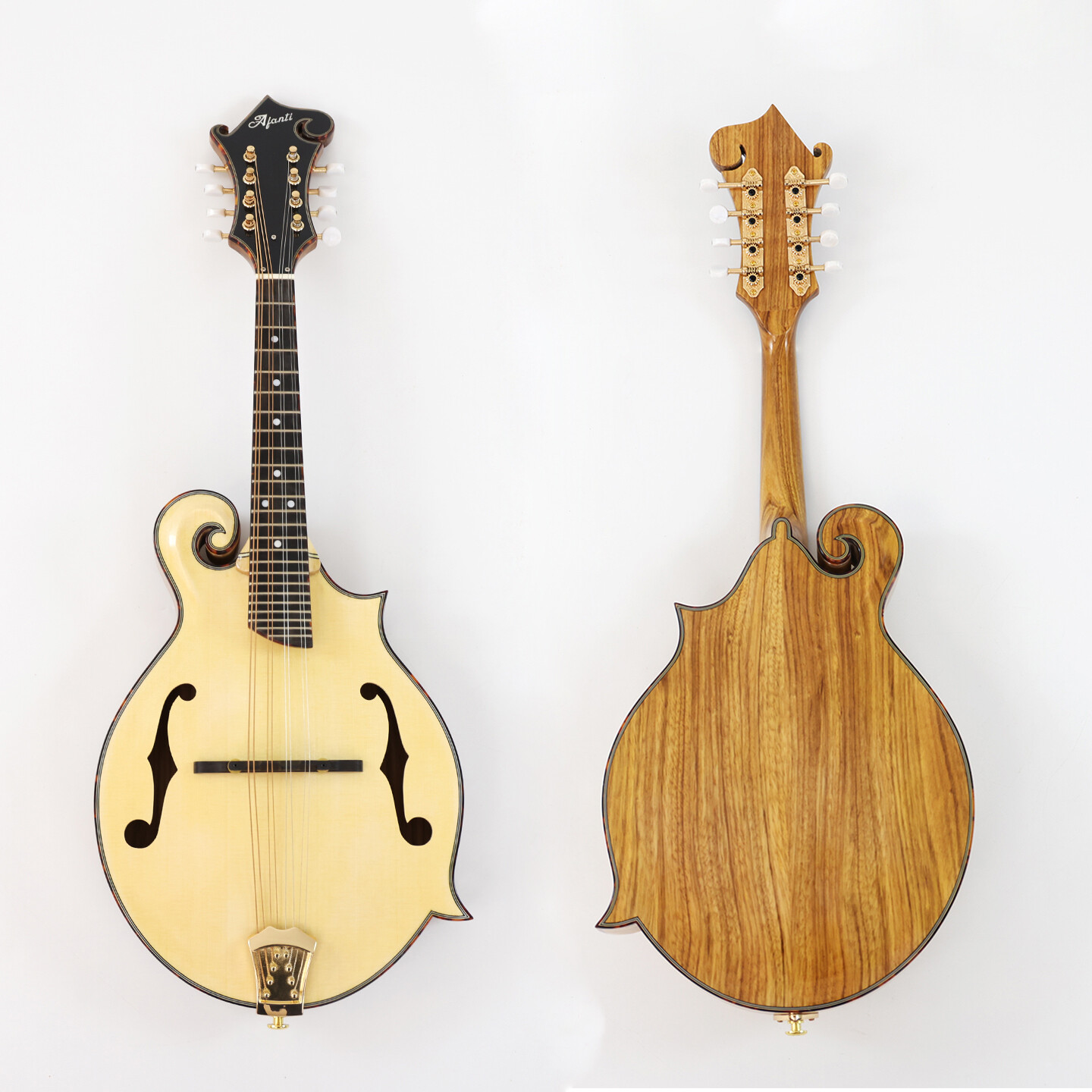 Afanti AAA Solid Hand-carved Zebrawood Back and Side F Mandolin