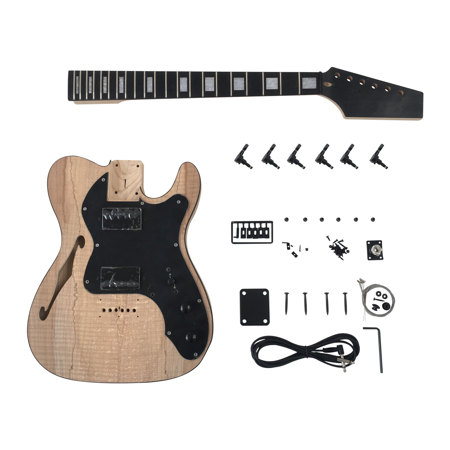 Ash body semi-hollow thinline electric guitar kit with Spalted maple veneer