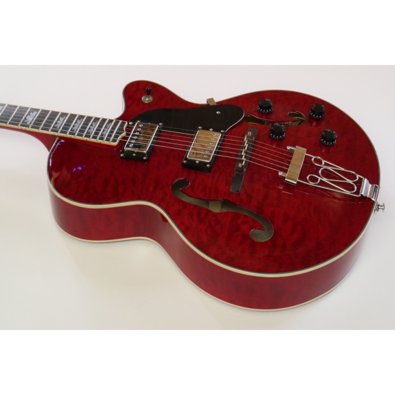 Afanti Red Hollow Maple Plywood Body Electric Guitar with Quilted Maple Veneer