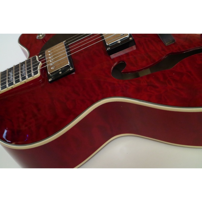 Afanti Red Hollow Maple Plywood Body Electric Guitar with Quilted Maple Veneer