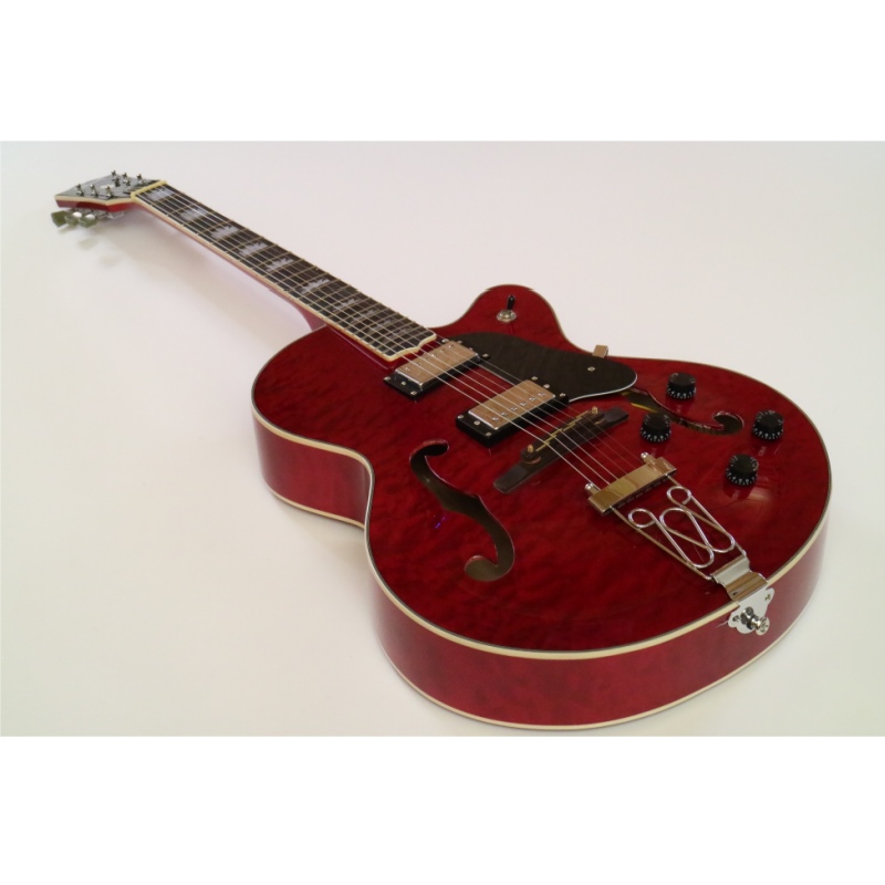 Afanti Red Hollow Maple Plywood Body Electric Guitar with Quilted Maple Veneer