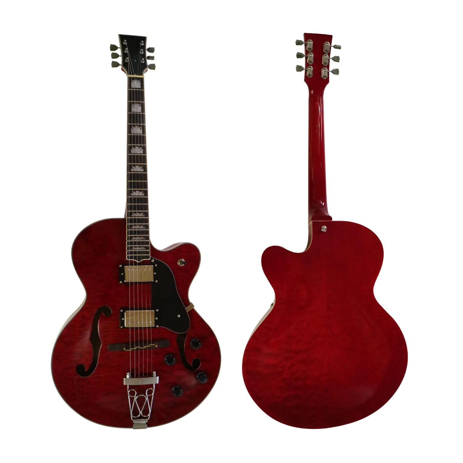 Afanti Red Hollow Maple Plywood Body Electric Guitar with Quilted Maple Veneer