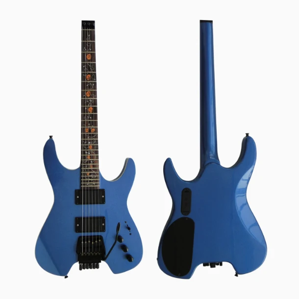 Afanti Customized Hh Double Locking 6 String Blue Metalic Headless Electric Guitar