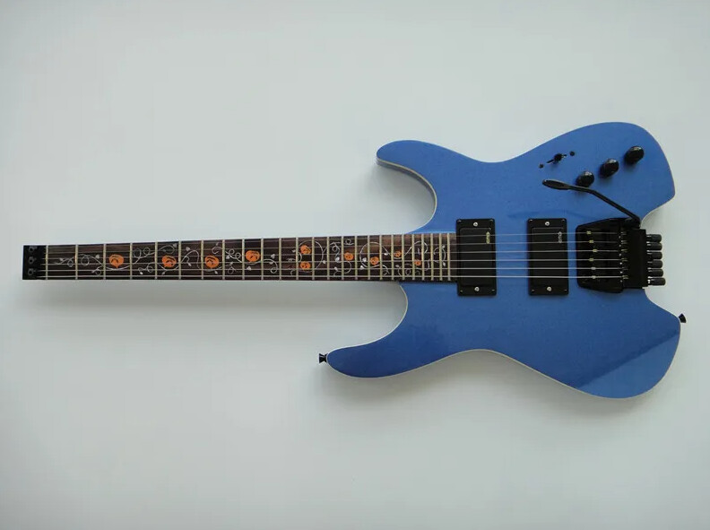 Afanti Customized Hh Double Locking 6 String Blue Metalic Headless Electric Guitar