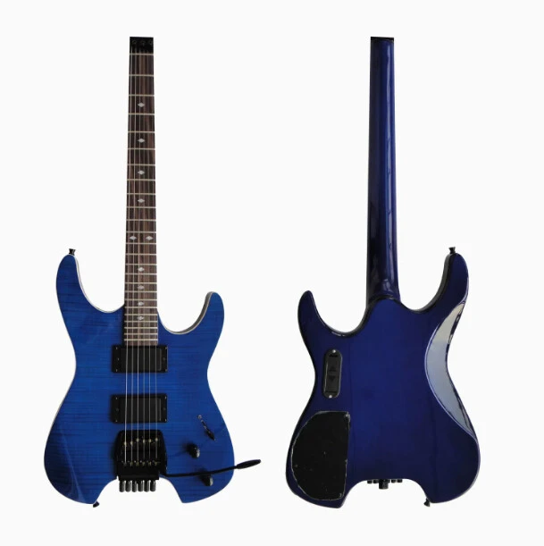 Afanti Customized Hh Double Locking Tremolo Flamed Blue Headless Electric Guitar