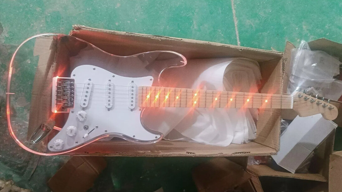 Afanti Acrylic Body with LED Light Maple Fretboard Strat Electric Guitar