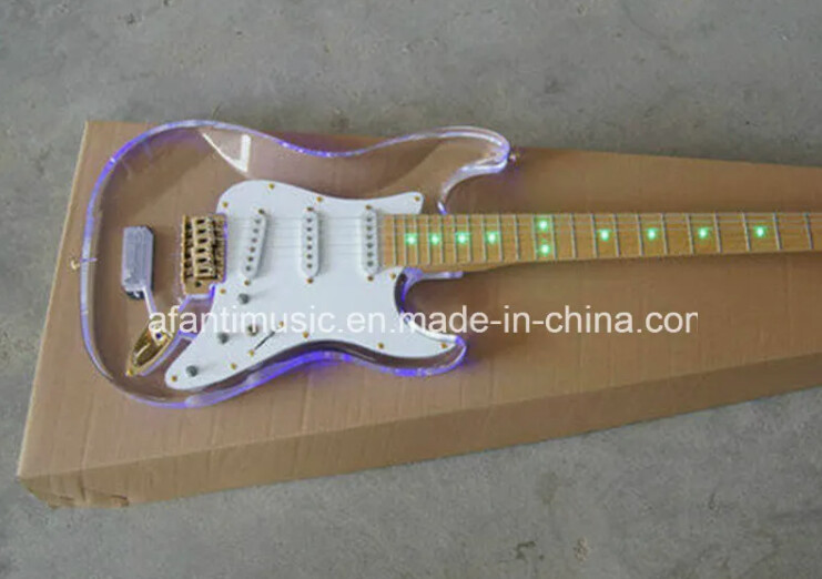 Afanti Acrylic Body with LED Light Maple Fretboard Strat Electric Guitar