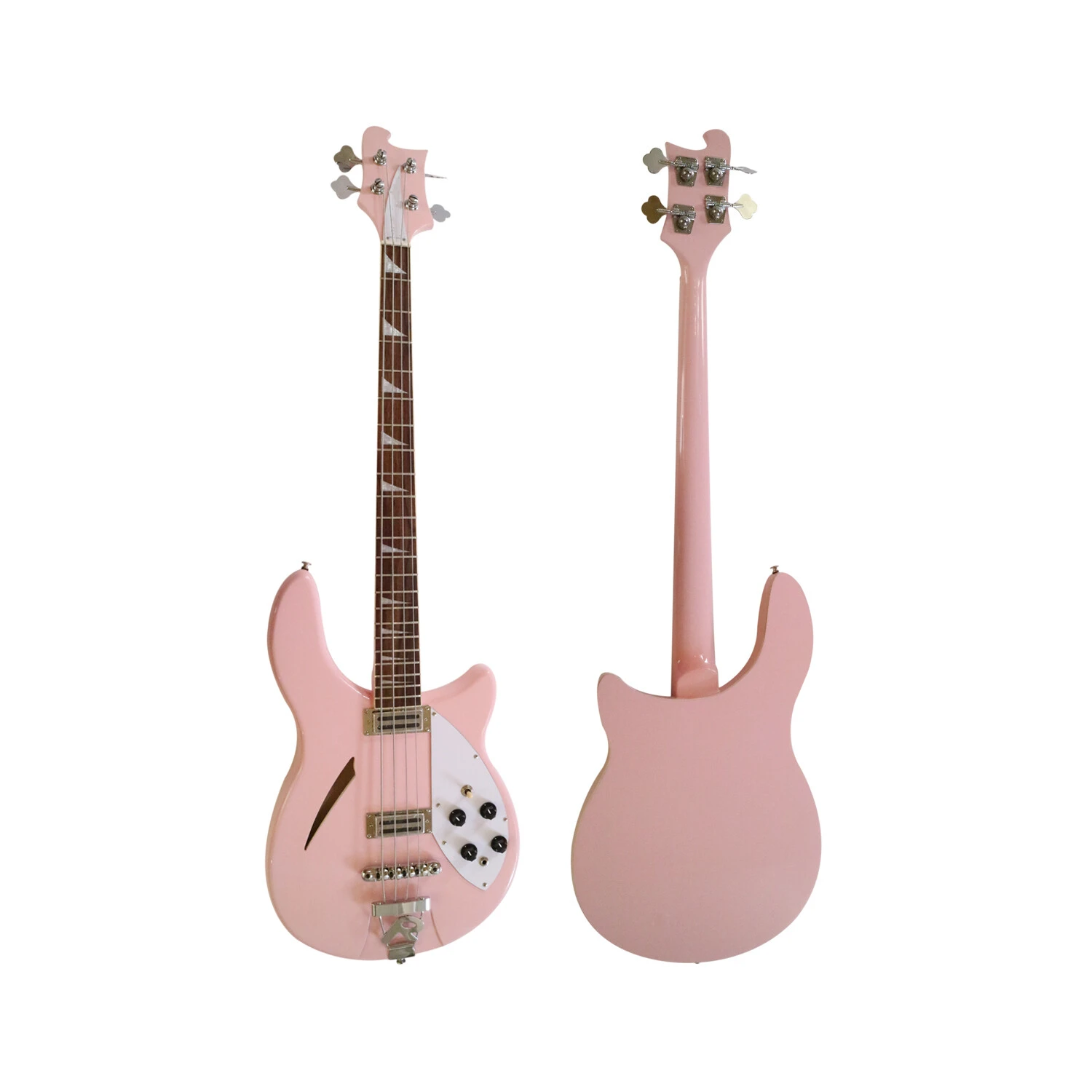 Afanti Semi-Hollow Light Pink Basswood Body Rick Electric Bass Guitar