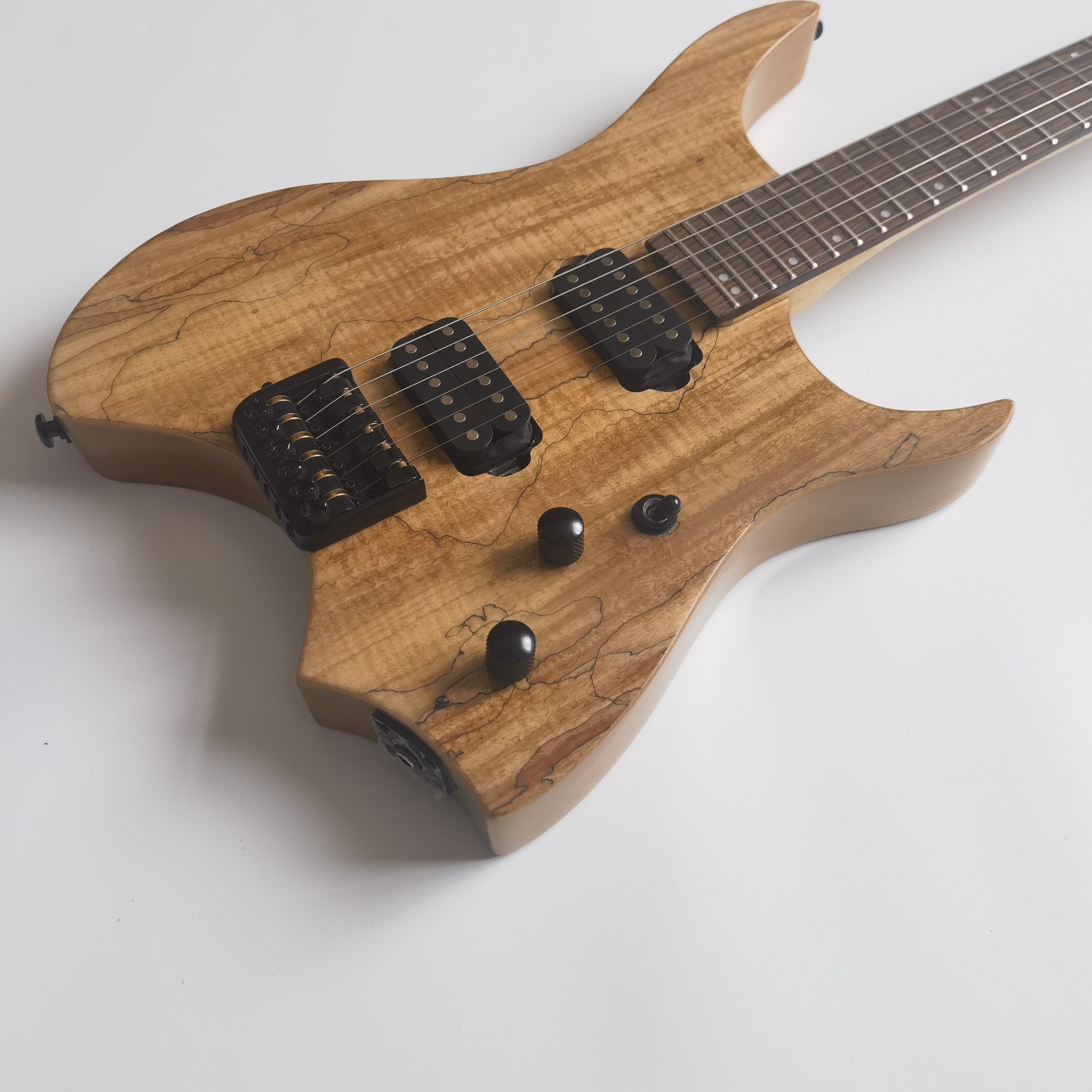 Ash body headless electric guitar with Spalted maple veneer