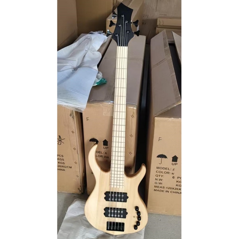 Afanti wood color 5 string electric bass guitar