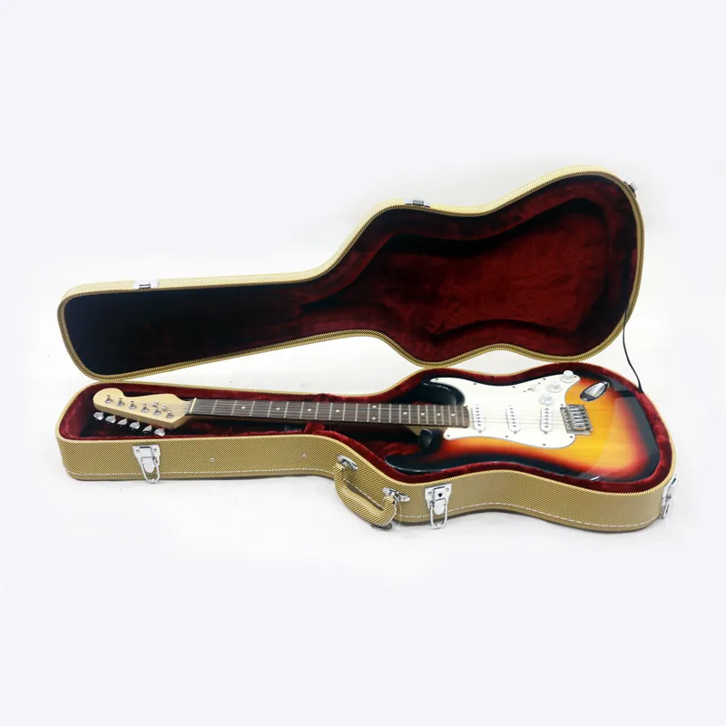 Contoured ST style Electric Guitar Yellow Color Hard Case