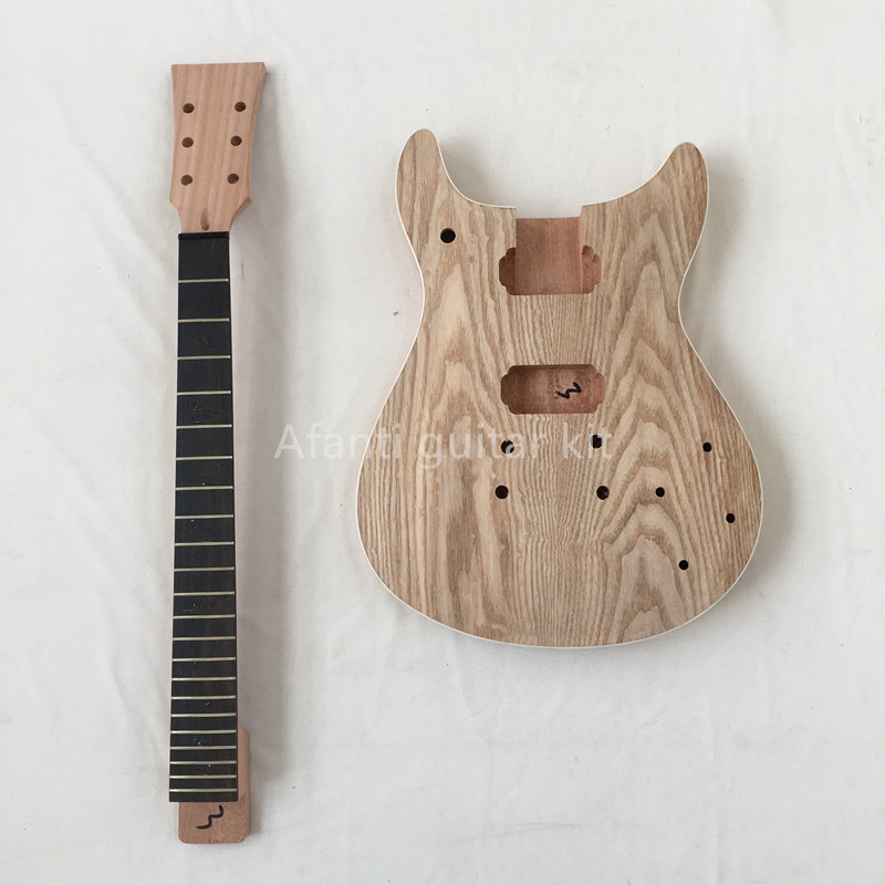 Afanti Unfinished Mahogany Body with Ash Veneer DIY Electric Guitar Kit