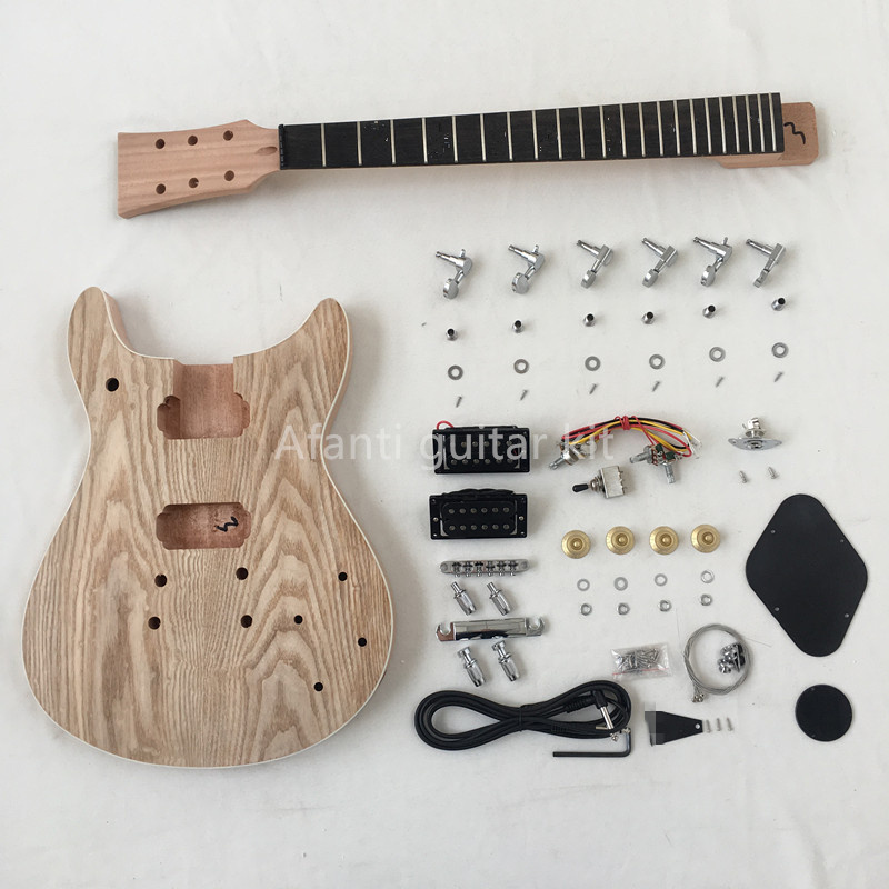 Afanti Unfinished Mahogany Body with Ash Veneer DIY Electric Guitar Kit