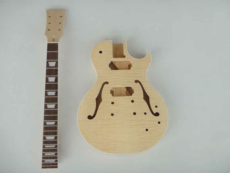 Afanti Customized Semi-Hollow Body Hh Pickup Flamed Maple DIY Electric Guitar Kit