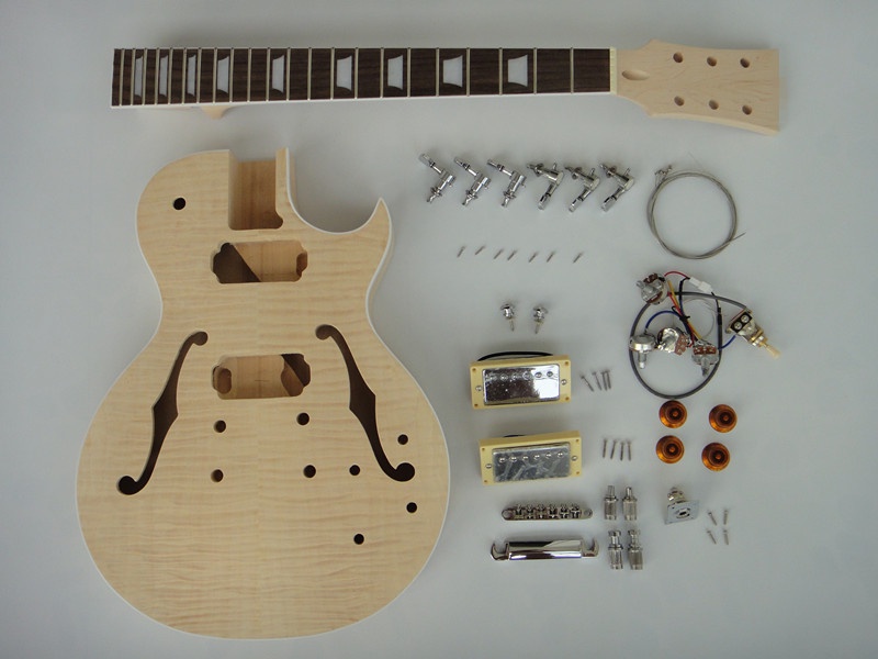 Afanti Customized Semi-Hollow Body Hh Pickup Flamed Maple DIY Electric Guitar Kit