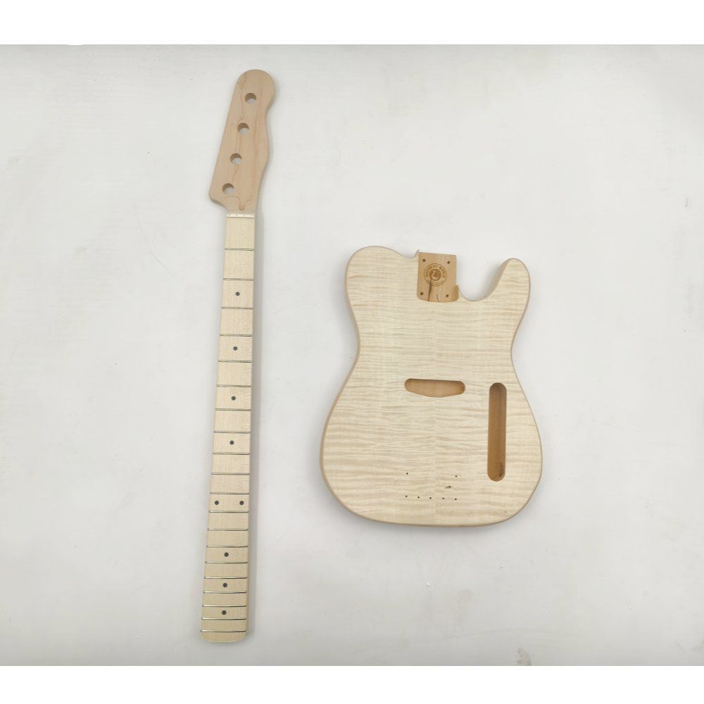 Basswood-T Style Bass Guitar Kit with Maple Neck and Skunk Stripe