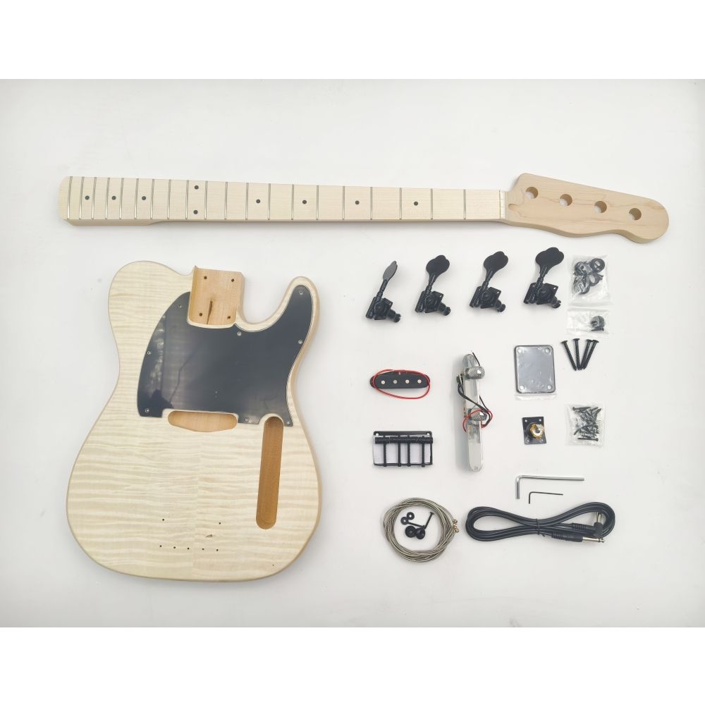 Basswood-T Style Bass Guitar Kit with Maple Neck and Skunk Stripe