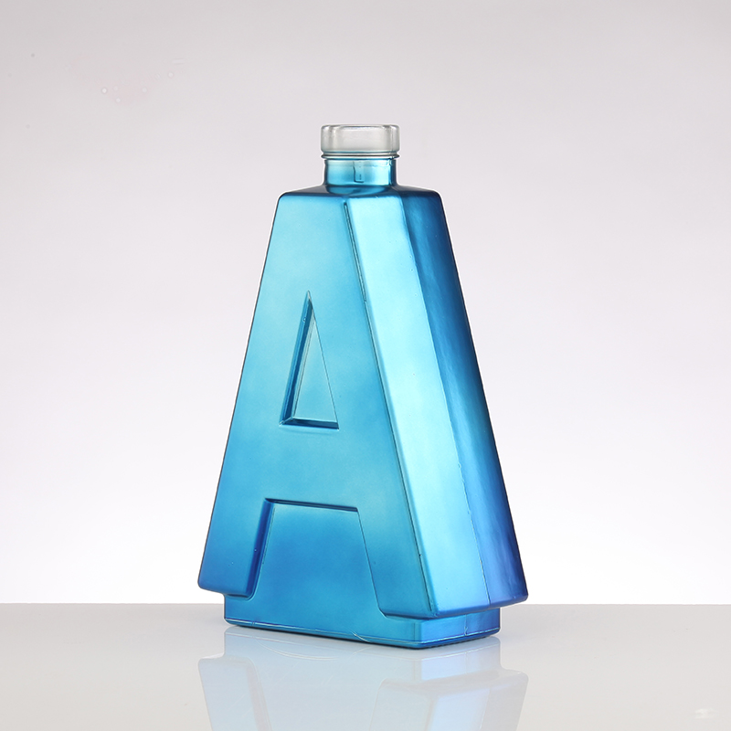 Blue spray letter A whiskey bottle