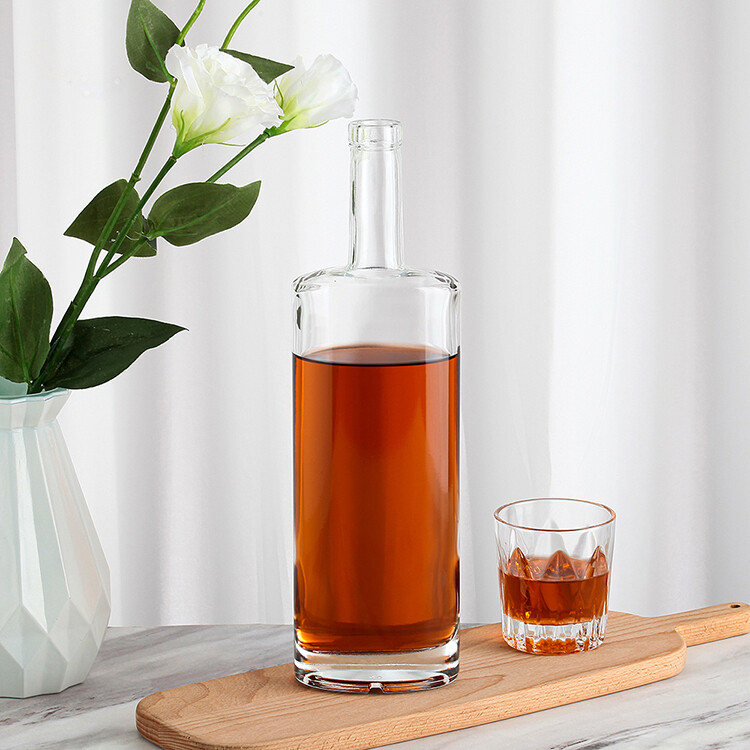 Crystal vodka glass bottle with wooden cork